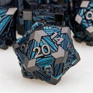 7PCS Metal DND Dice Set Black Blue D&D Dice with Box, Debris RPG D and D Dice